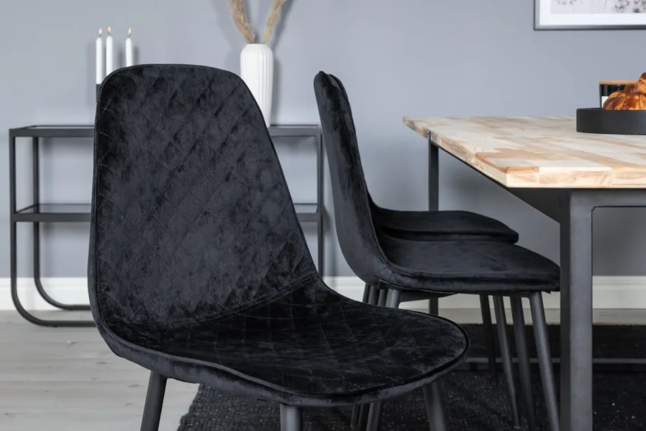 Tiigipuust söögikomplekt Cirebon mustade sametist Polar toolidega (6-kohaline), GR19749 – 7