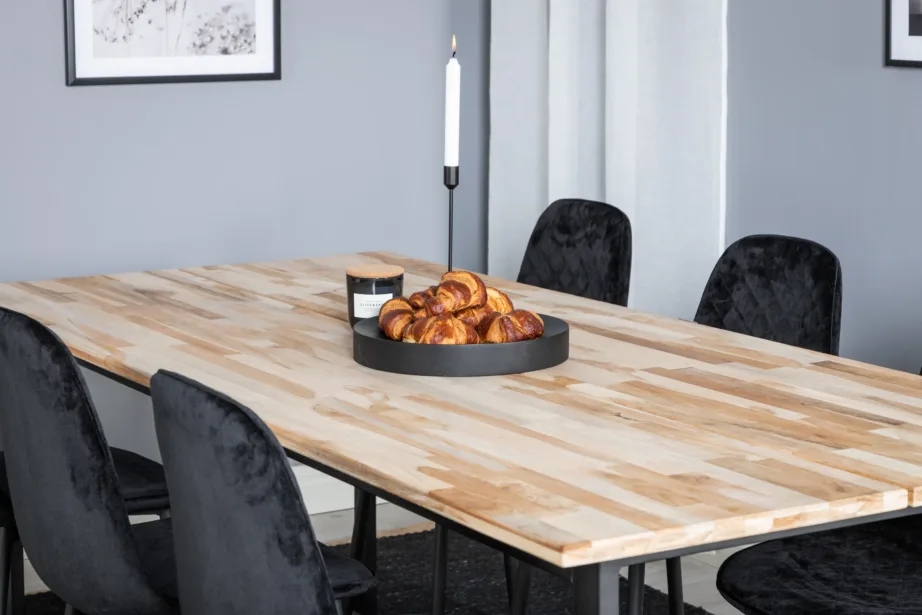 Tiigipuust söögikomplekt Cirebon mustade sametist Polar toolidega (6-kohaline), GR19749 – 8