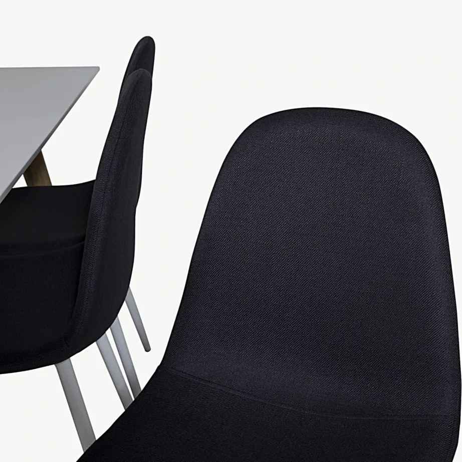 Polar söögikomplekt – valge MDF laud ja musta kangaga toolid (6 istekohta), GR20058 – 3