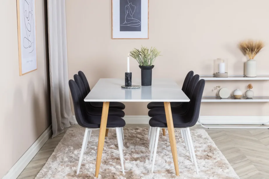 Polar söögikomplekt – valge MDF laud ja musta kangaga toolid (6 istekohta), GR20058 – 4