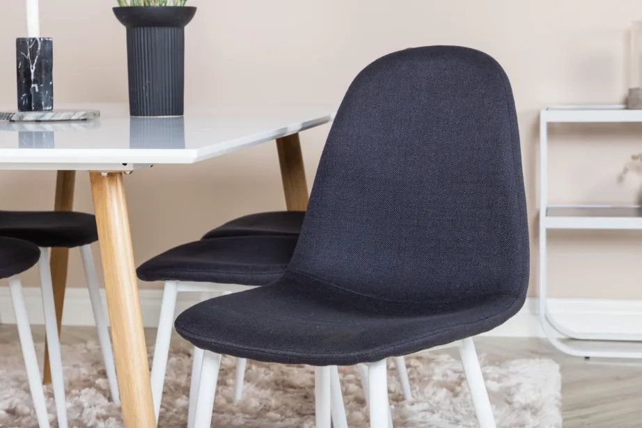 Polar söögikomplekt – valge MDF laud ja musta kangaga toolid (6 istekohta), GR20058 – 6