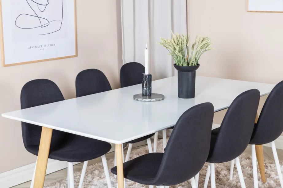 Polar söögikomplekt – valge MDF laud ja musta kangaga toolid (6 istekohta), GR20058 – 7