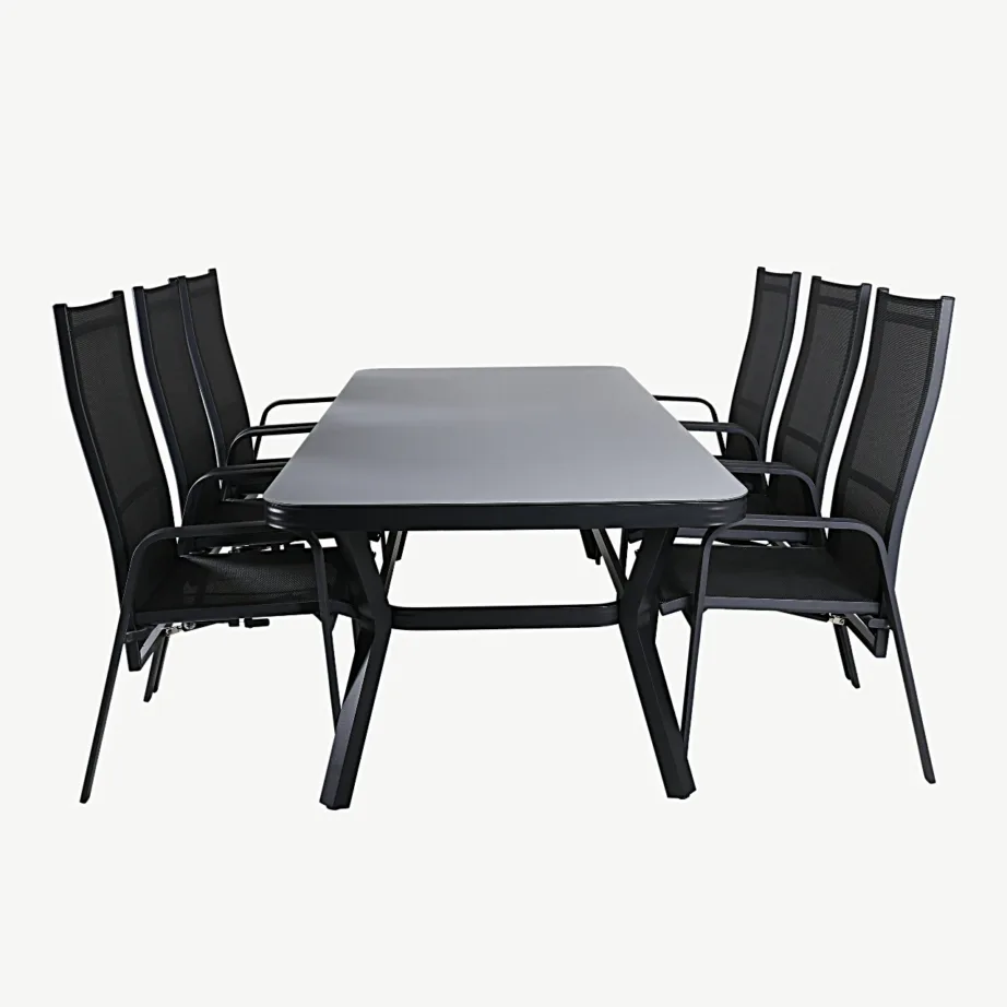 Virya aiatoakomplekt: suur mattklaasist laud ja reguleeritavad Copacabana toolid (must/hall), GR21553 – 2