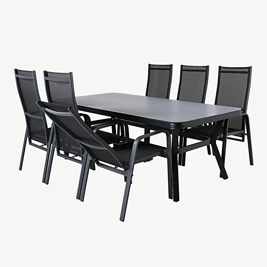 Virya aiatoakomplekt: suur mattklaasist laud ja reguleeritavad Copacabana toolid (must/hall), GR21553 – 4