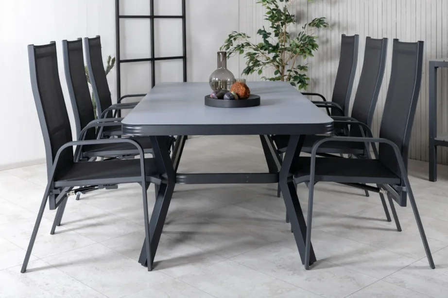 Virya aiatoakomplekt: suur mattklaasist laud ja reguleeritavad Copacabana toolid (must/hall), GR21553 – 5