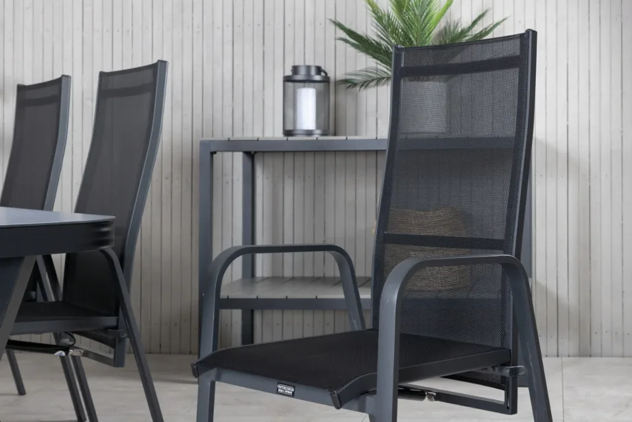 Virya aiatoakomplekt: suur mattklaasist laud ja reguleeritavad Copacabana toolid (must/hall), GR21553 – 9