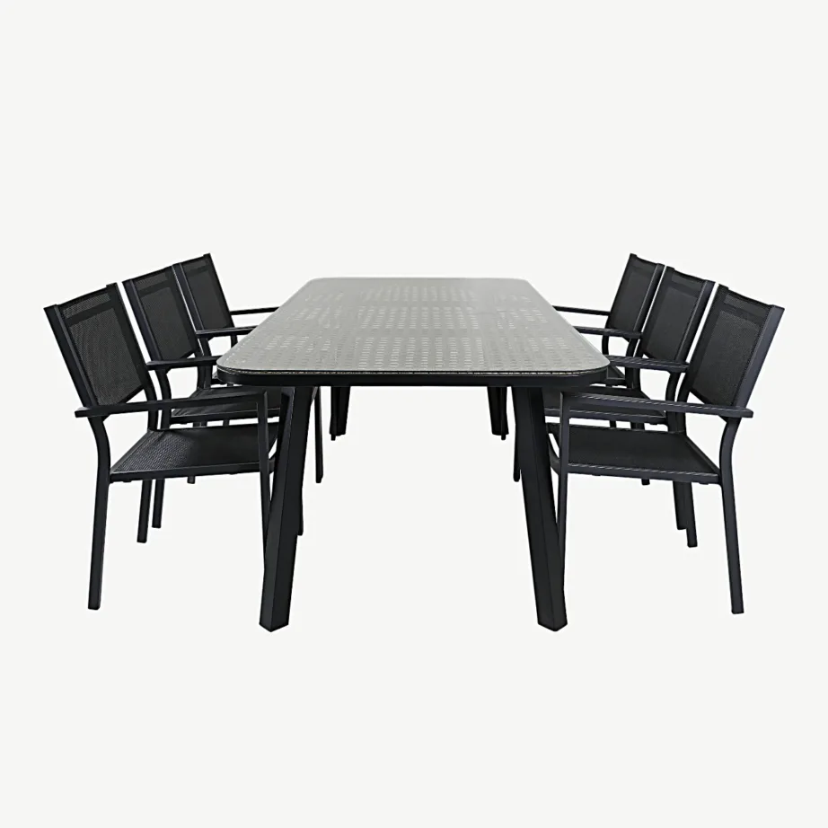 Paola ristkülikukujuline must aiamööbli komplekt klaaspinnaga lauaga ja Copacabana toolidega, GR21568 – 2