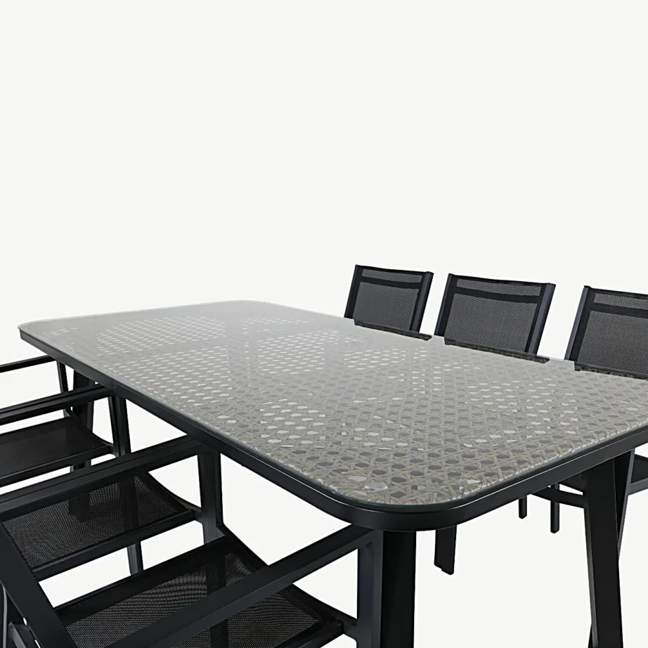 Paola ristkülikukujuline must aiamööbli komplekt klaaspinnaga lauaga ja Copacabana toolidega, GR21568 – 3