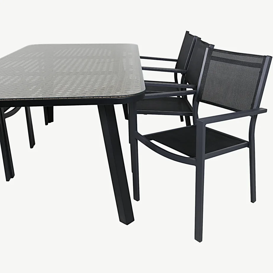 Paola ristkülikukujuline must aiamööbli komplekt klaaspinnaga lauaga ja Copacabana toolidega, GR21568 – 4