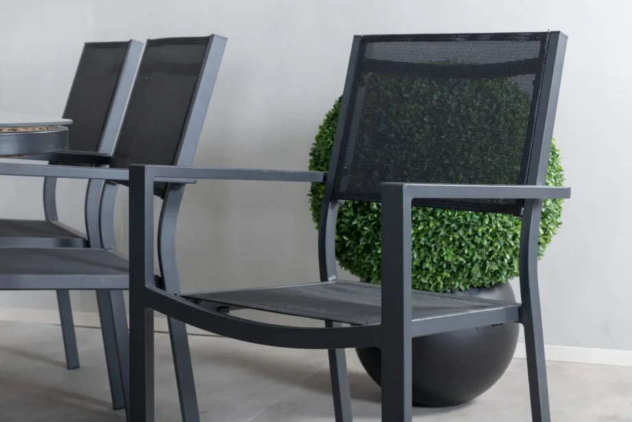 Paola ristkülikukujuline must aiamööbli komplekt klaaspinnaga lauaga ja Copacabana toolidega, GR21568 – 8