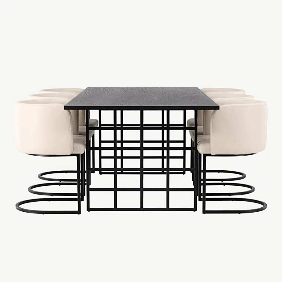 Söögikomplekt Ystad musta tammepuiduspooniga lauaga ja beežide Simrishamn toolidega, GR23750 – 2