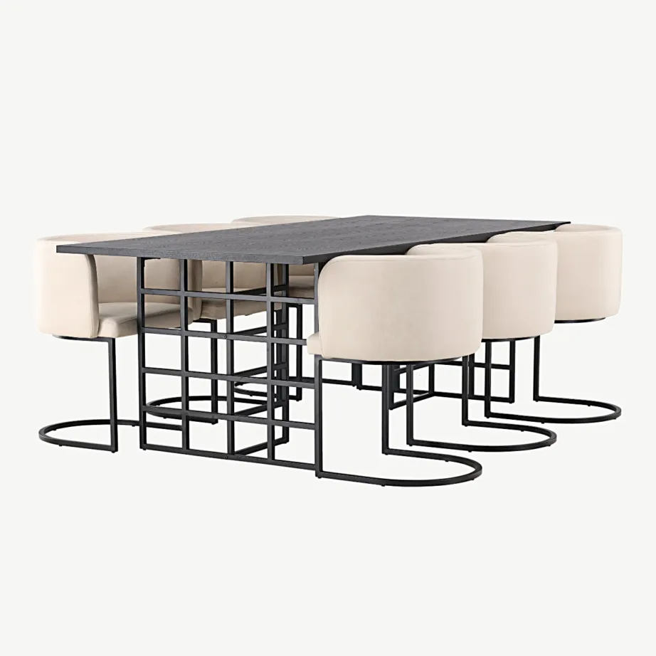 Söögikomplekt Ystad musta tammepuiduspooniga lauaga ja beežide Simrishamn toolidega, GR23750 – 3