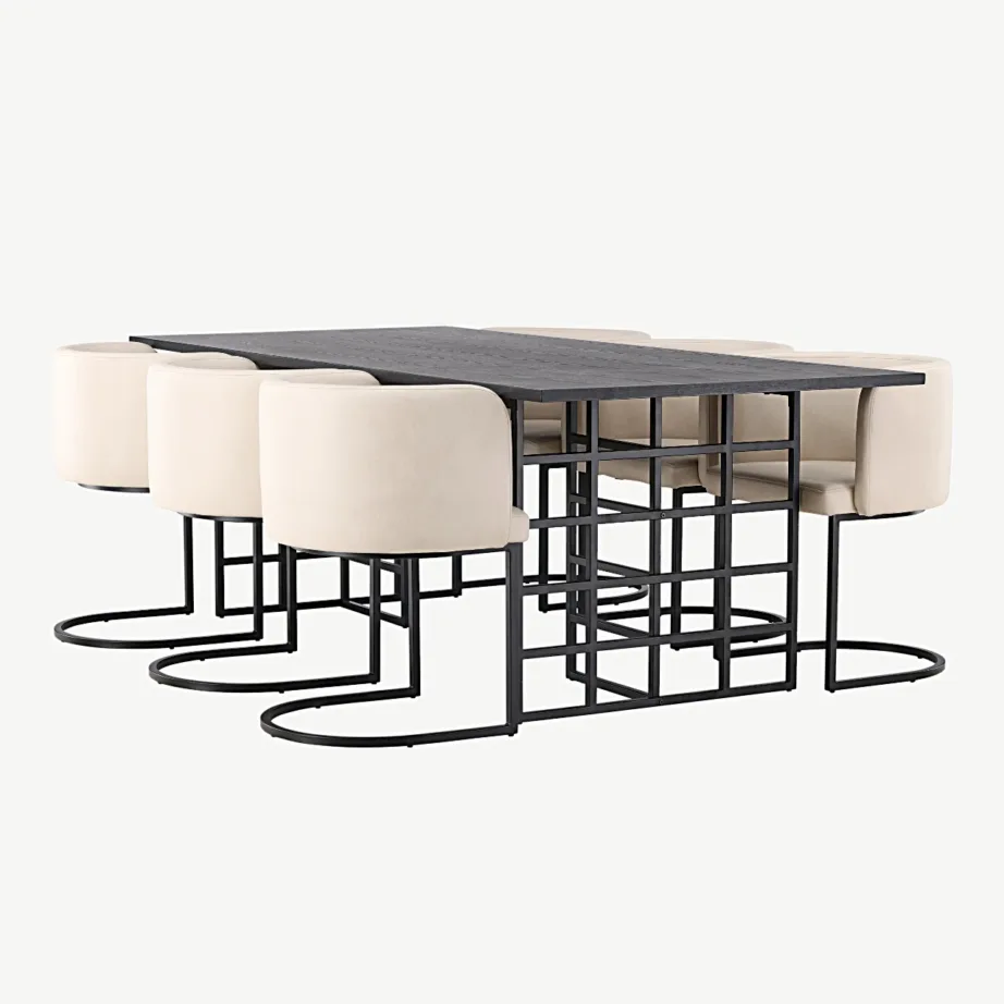 Söögikomplekt Ystad musta tammepuiduspooniga lauaga ja beežide Simrishamn toolidega, GR23750 – 4