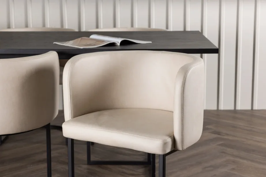 Söögikomplekt Ystad musta tammepuiduspooniga lauaga ja beežide Simrishamn toolidega, GR23750 – 6