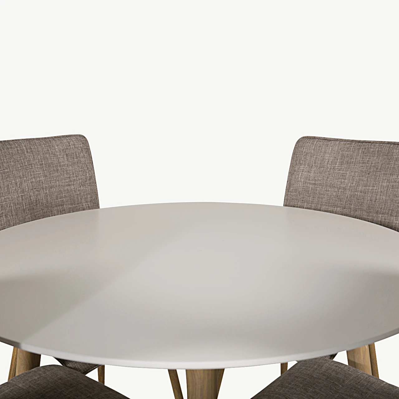 Ümmargune söögilauakomplekt Plaza (valge, ø100 cm) ja Windu toolid (helehall, puiduimitatsioon) - GR24078