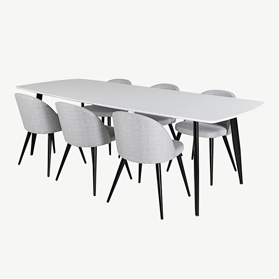 Kaasaegne söögigrupi komplekt Polar – valge MDF laud ja hallid Velvet toolid, GR24280