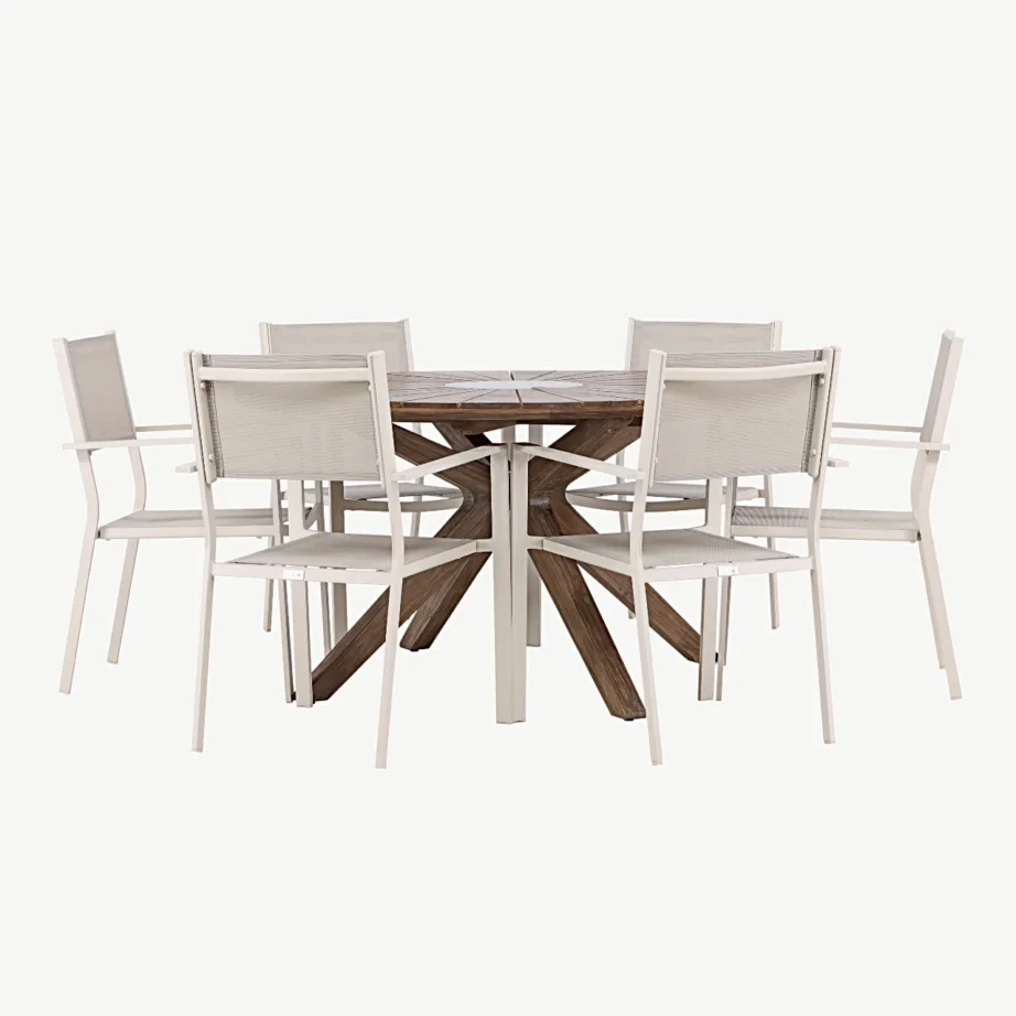 Ümmargune aiamööbli komplekt Rosario – pruun akaatsiapuidust laud Ø140 cm ja Copacabana alumiiniumtoolid, beež, GR24329 – 3