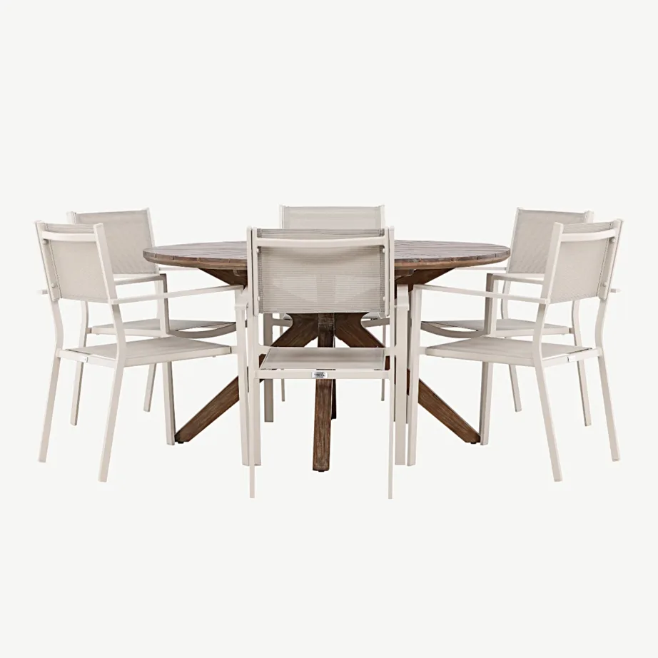 Ümmargune aiamööbli komplekt Rosario – pruun akaatsiapuidust laud Ø140 cm ja Copacabana alumiiniumtoolid, beež, GR24329 – 4