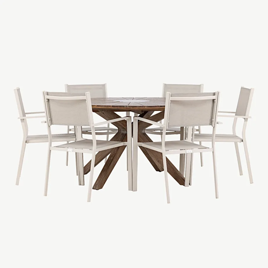 Ümmargune aiamööbli komplekt Rosario – pruun akaatsiapuidust laud Ø140 cm ja Copacabana alumiiniumtoolid, beež, GR24329 – 5