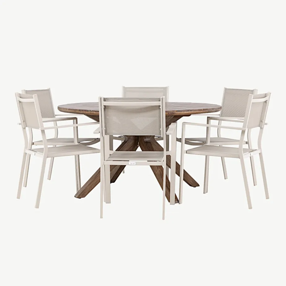 Ümmargune aiamööbli komplekt Rosario – pruun akaatsiapuidust laud Ø140 cm ja Copacabana alumiiniumtoolid, beež, GR24329 – 6