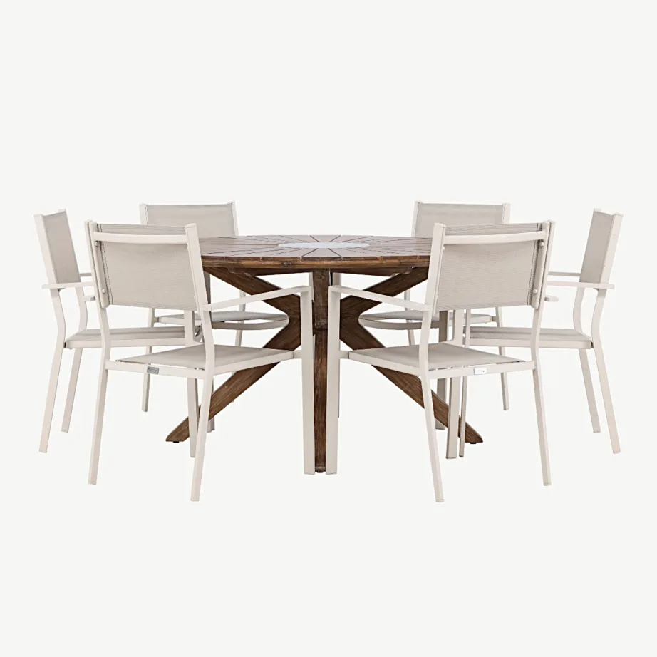 Ümmargune aiamööbli komplekt Rosario – pruun akaatsiapuidust laud Ø140 cm ja Copacabana alumiiniumtoolid, beež, GR24329 – 7