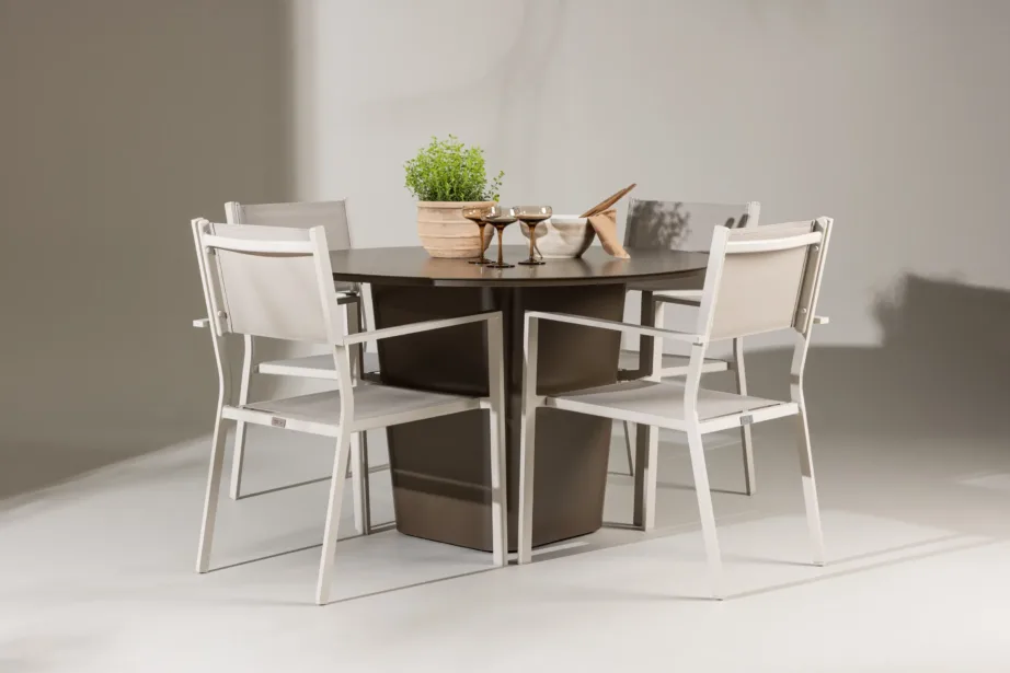 Ümmargune alumiiniumist aiamööblikomplekt Santa Fe (laud ø120 cm, 4 beeži tooli), GR24345 – 8