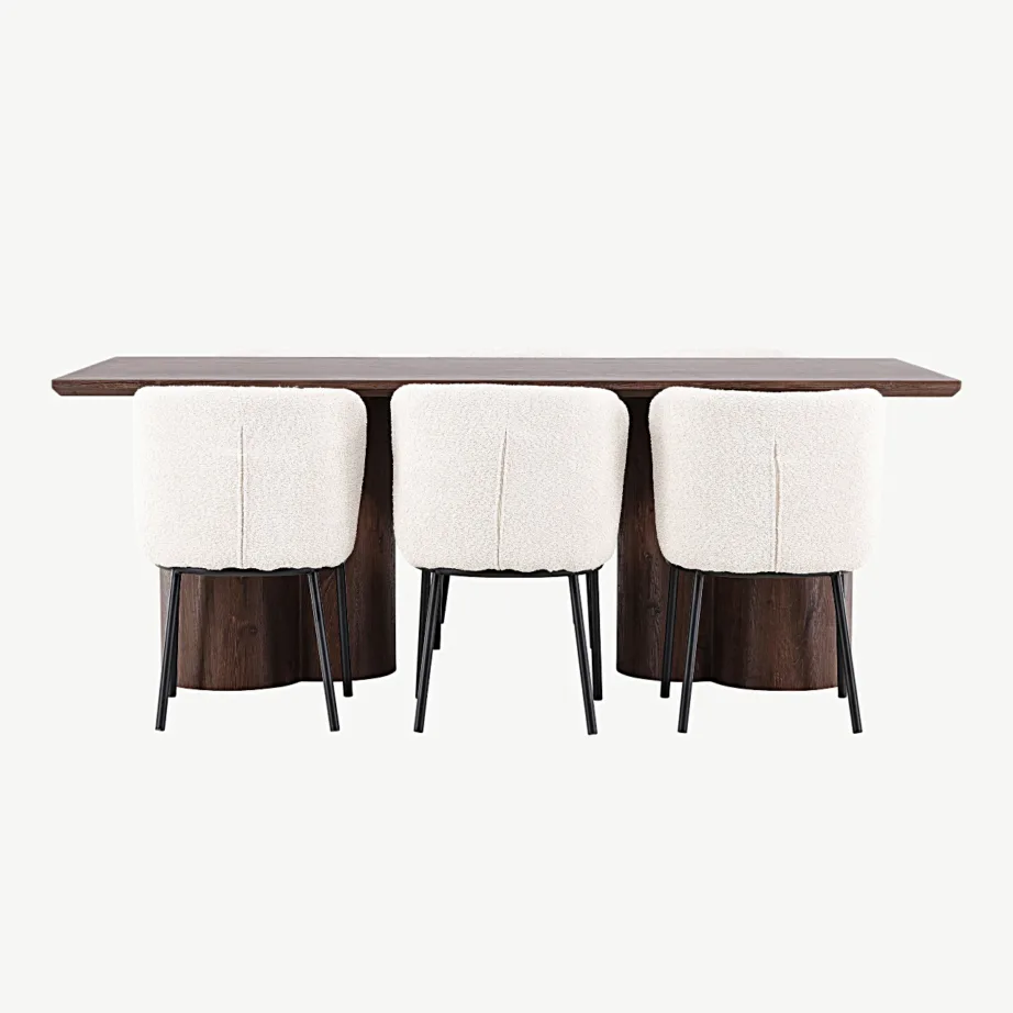 Mokka toonis MDF-söögilaud Olivia ja valge buklee kangaga söögitoolid Agnes, GR24526 – 2