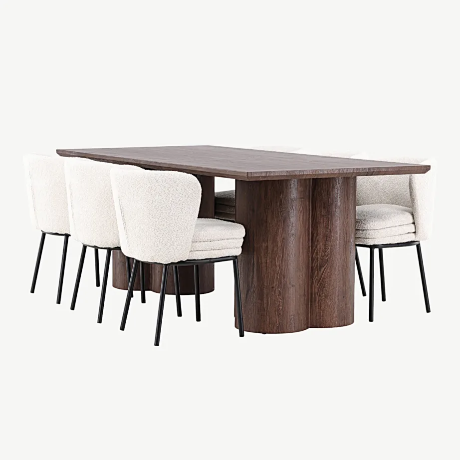 Mokka toonis MDF-söögilaud Olivia ja valge buklee kangaga söögitoolid Agnes, GR24526 – 3