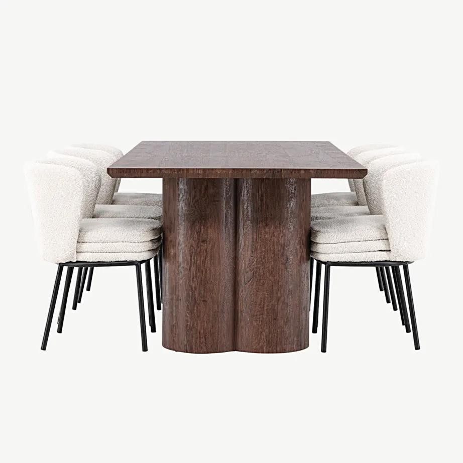 Mokka toonis MDF-söögilaud Olivia ja valge buklee kangaga söögitoolid Agnes, GR24526 – 4