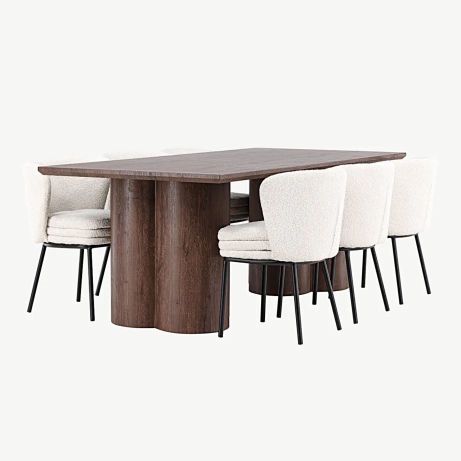 Mokka toonis MDF-söögilaud Olivia ja valge buklee kangaga söögitoolid Agnes, GR24526 – 5