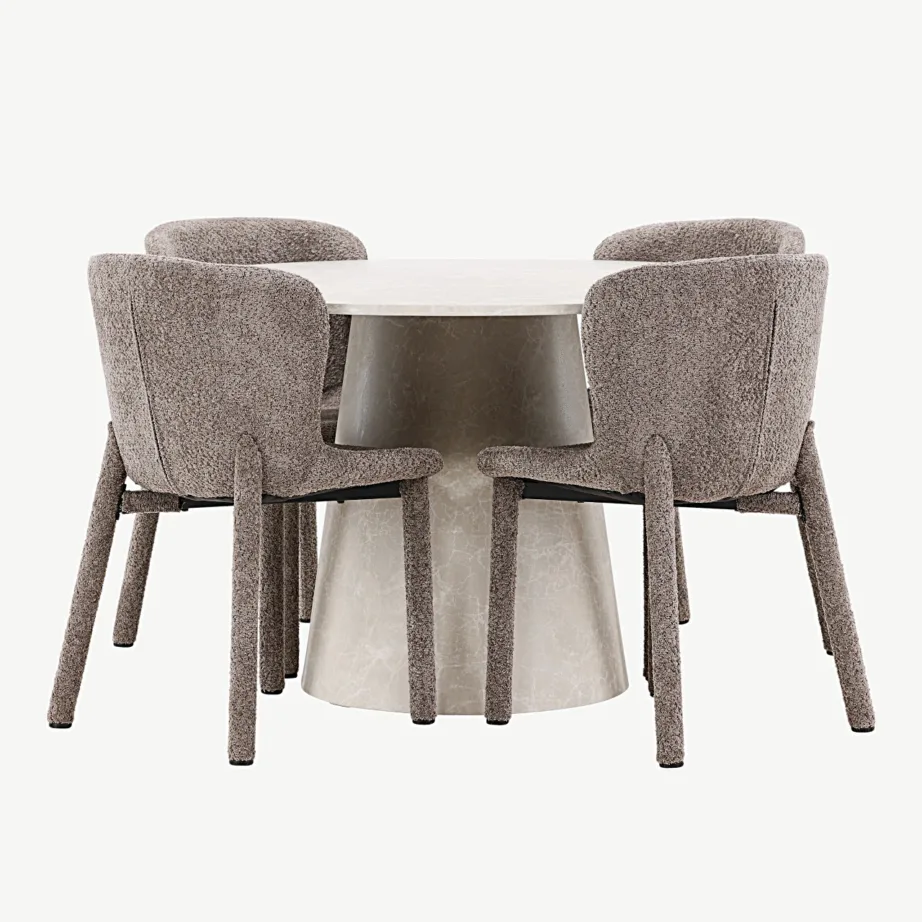 Ümmargune beež söögilaud Lanzo (marmorimuster, Ø120 cm) ja pruunid Astoria bukleetoolid – 4-kohaline komplekt, GR24704 – 2