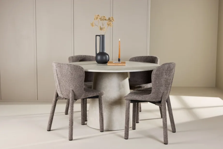 Ümmargune beež söögilaud Lanzo (marmorimuster, Ø120 cm) ja pruunid Astoria bukleetoolid – 4-kohaline komplekt, GR24704 – 8