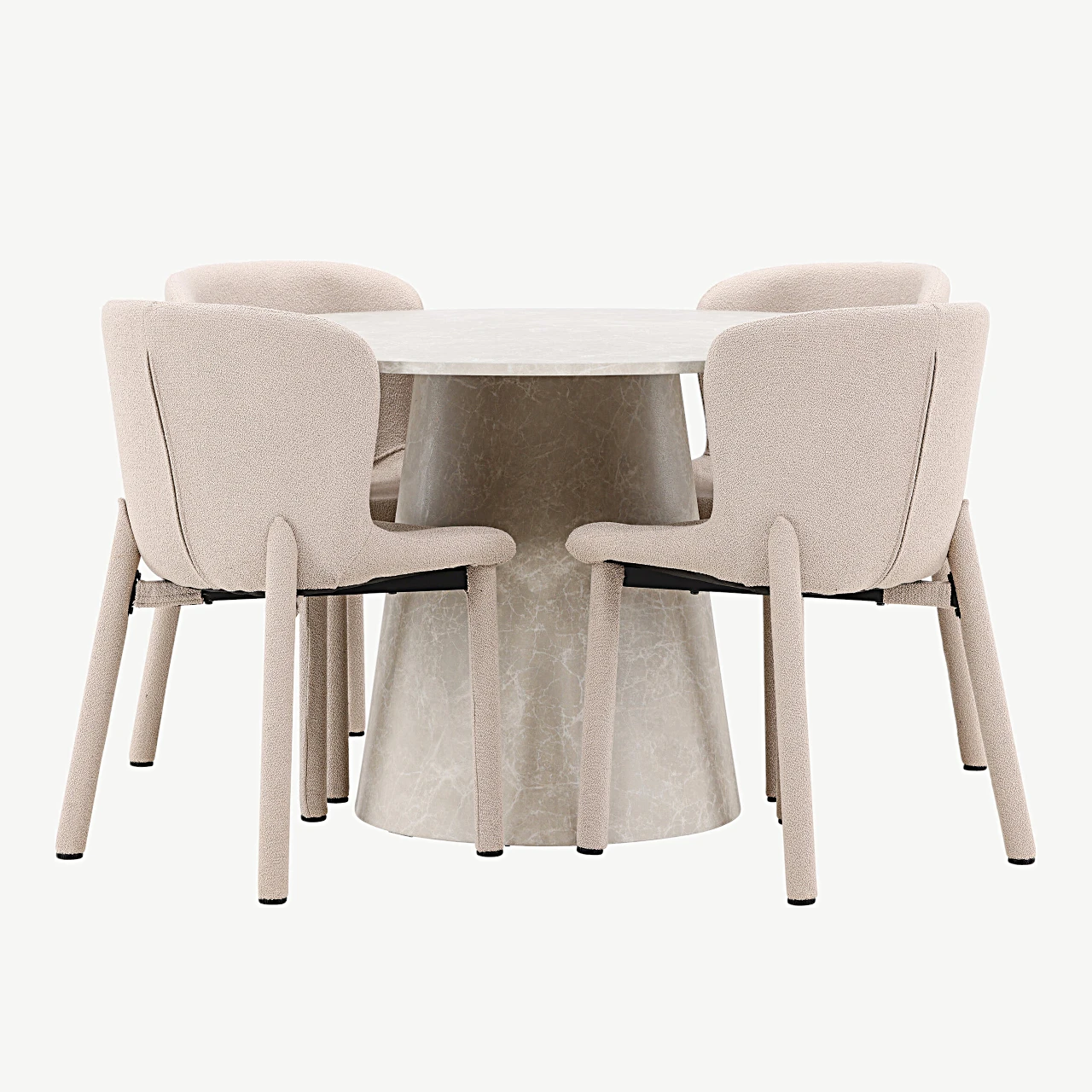 Ümmargune söögilaud Lanzo (beež marmorefekt, ø120 cm) ja Astoria toolid (beež buklee), komplekt - GR24705