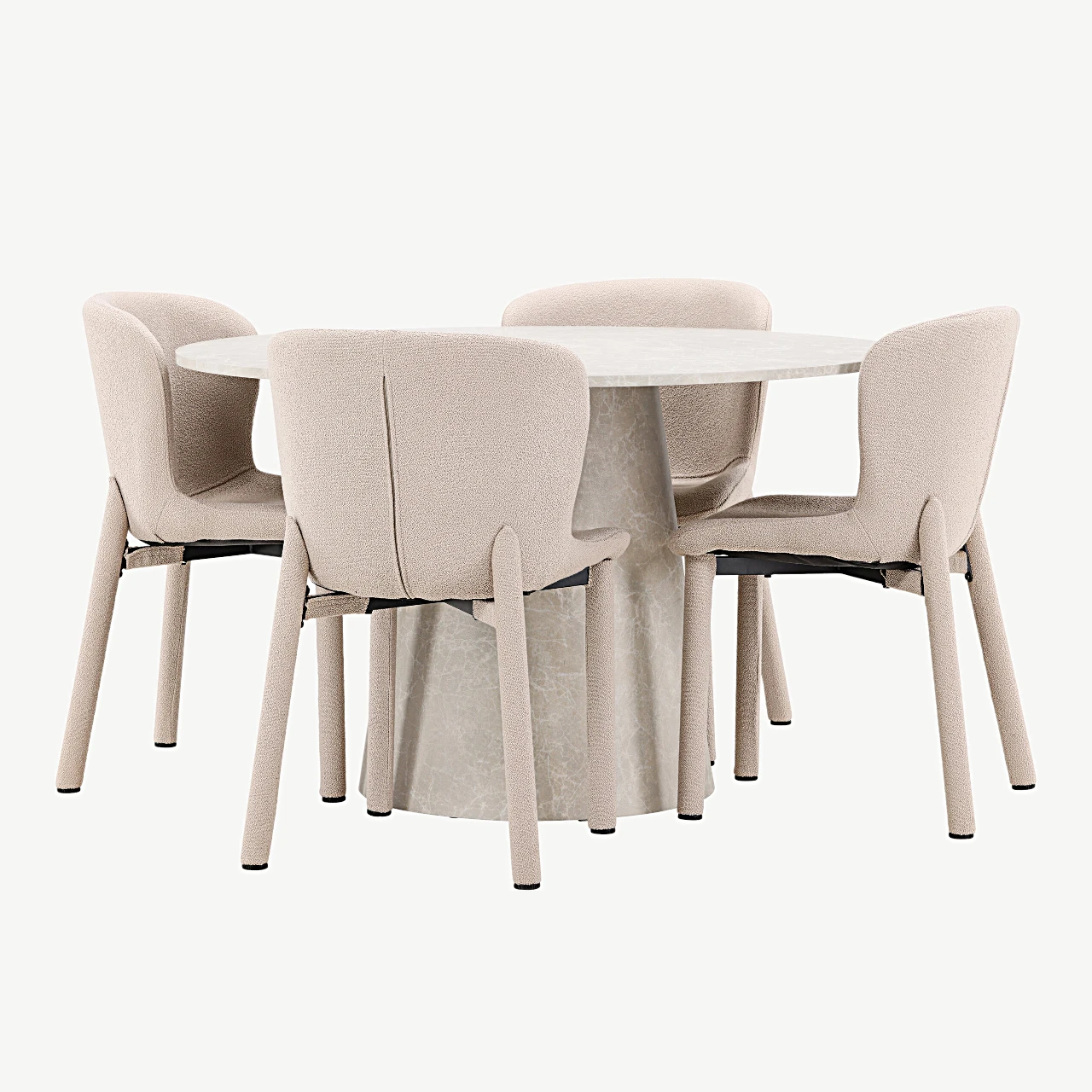 Ümmargune söögilaud Lanzo (beež marmorefekt, ø120 cm) ja Astoria toolid (beež buklee), komplekt - GR24705