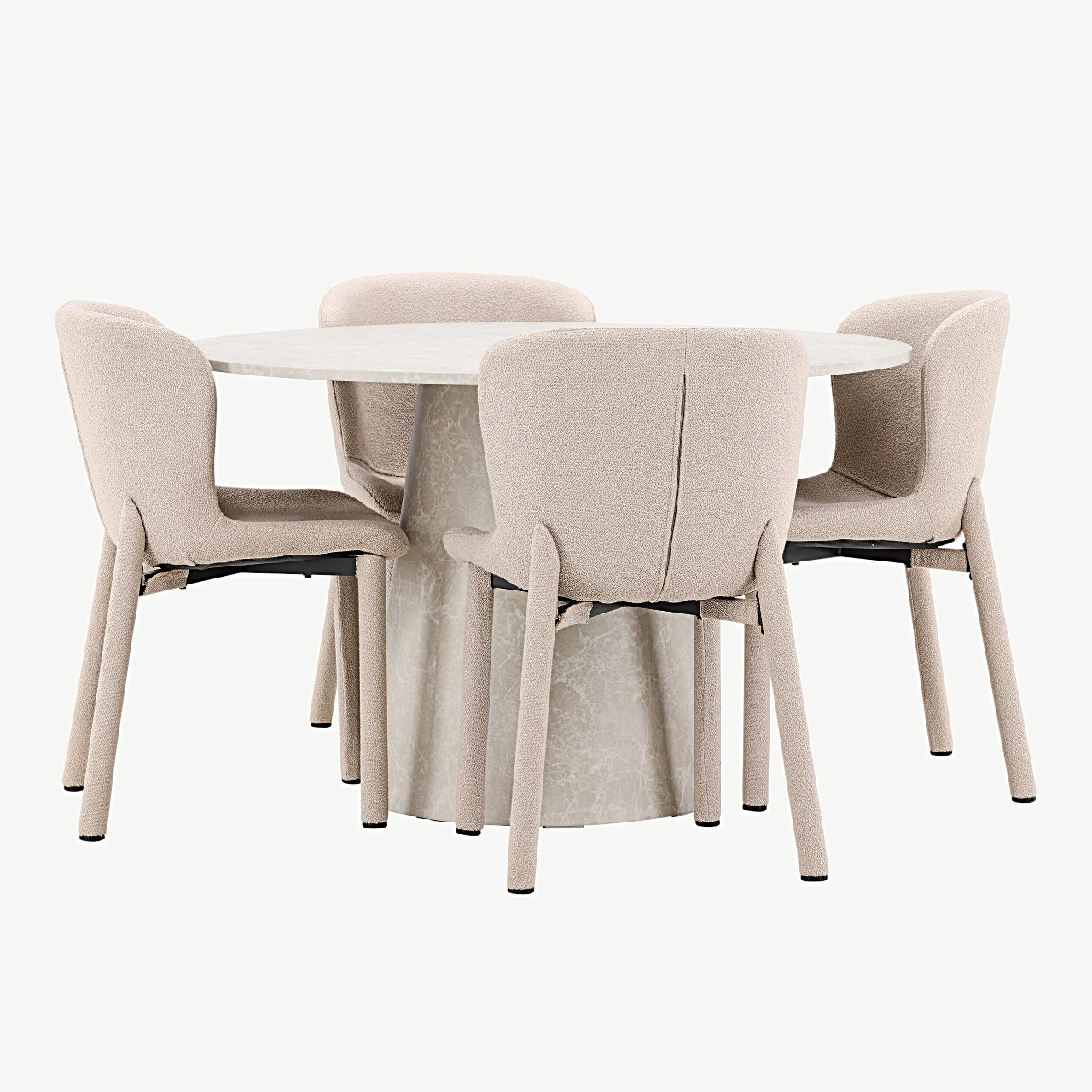 Ümmargune söögilaud Lanzo (beež marmorefekt, ø120 cm) ja Astoria toolid (beež buklee), komplekt - GR24705