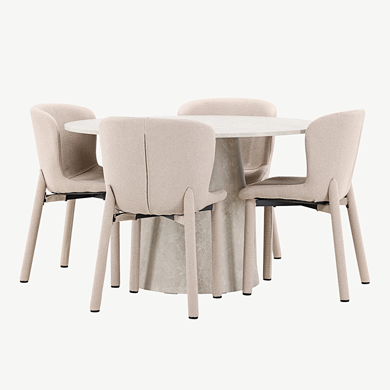 Ümmargune söögilaud Lanzo (beež marmorefekt, ø120 cm) ja Astoria toolid (beež buklee), komplekt - GR24705