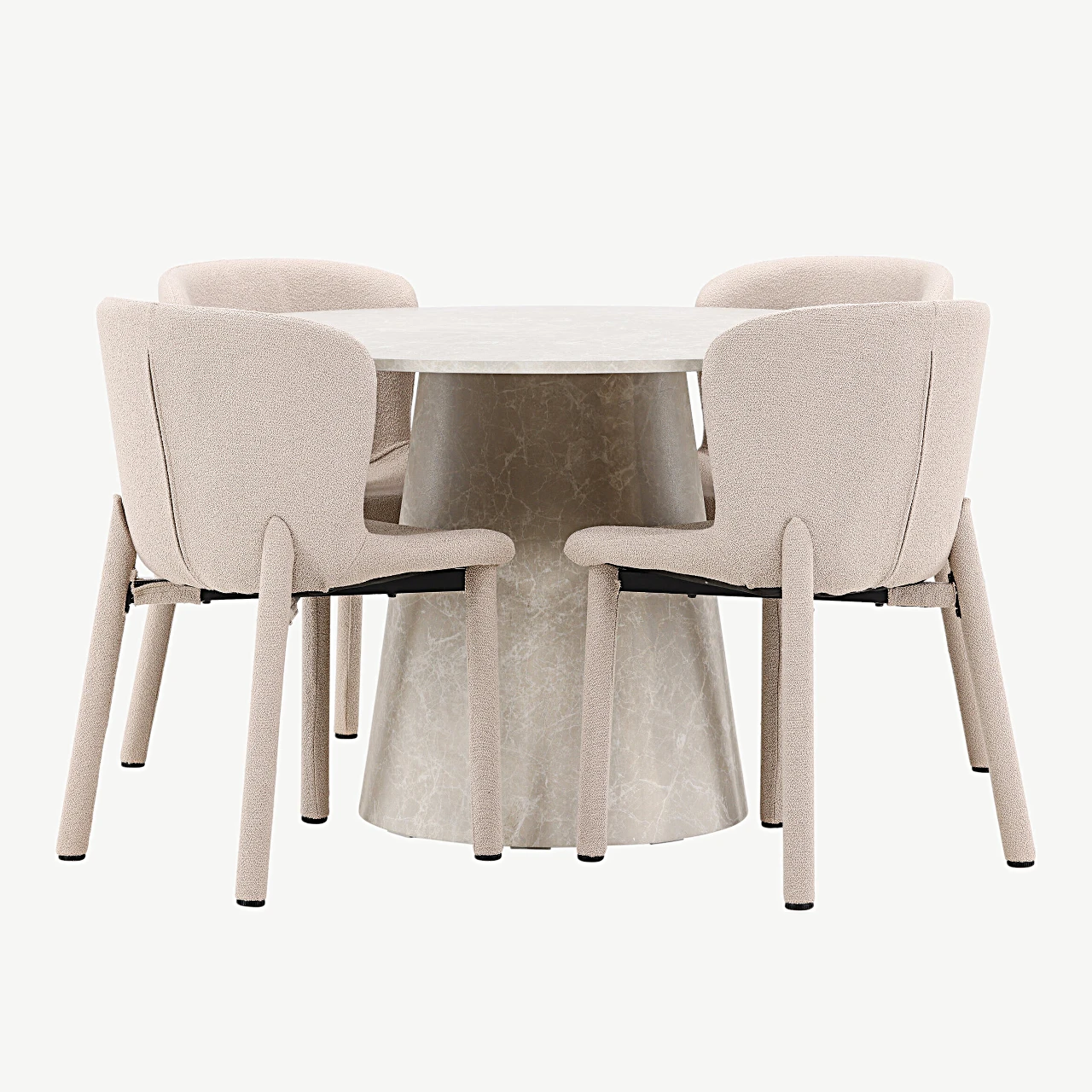Ümmargune söögilaud Lanzo (beež marmorefekt, ø120 cm) ja Astoria toolid (beež buklee), komplekt - GR24705