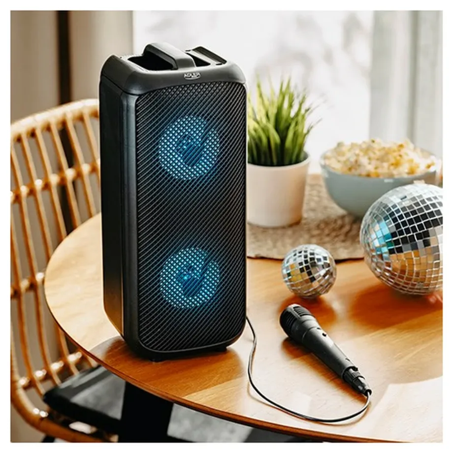 Adler AD 1903 2×5 W must Bluetooth-kõlar LED-valgustusega, 1500 mAh aku, AUX/USB – 10