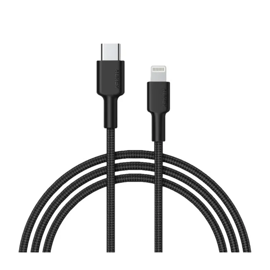 AUKEY CB-CL02 1,2 m must USB-C–Lightning ümarkaabel 480 Mbit/s andmeedastuskiirusega Apple’i seadmetele