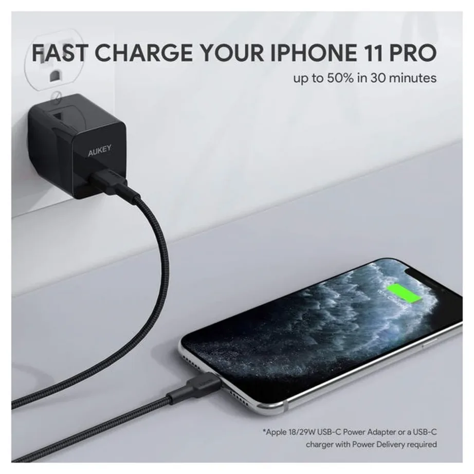 AUKEY CB-CL03 2 m must USB-C – Lightning MFi-sertifikaadiga andme- ja laadimiskaabel – 2