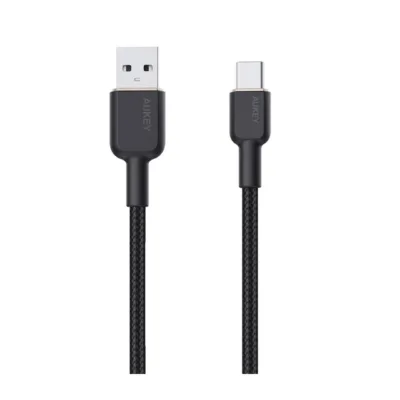 AUKEY CB-NAC1 1 m must nailonpunutud USB-A–USB-C kaabel, 60 W kiirlaadimine, USB PD 3.0