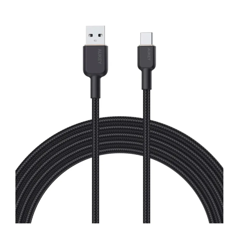 AUKEY CB-NAC2 1,8 m must USB-A – USB-C 60W 3A punutud andme- ja laadimiskaabel – 3