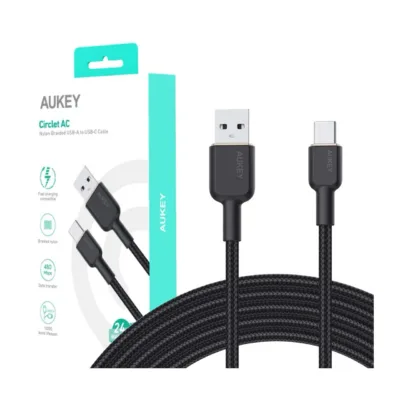 AUKEY CB-NAC2 1,8 m must USB-A – USB-C 60W 3A punutud andme- ja laadimiskaabel