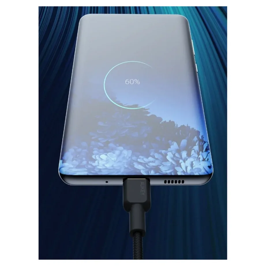 AUKEY CB-NCC2 USB-C 1,8 m must nailonkaabel, 60 W Power Delivery, 480 Mbit/s andmeedastus, 1 tk – 5