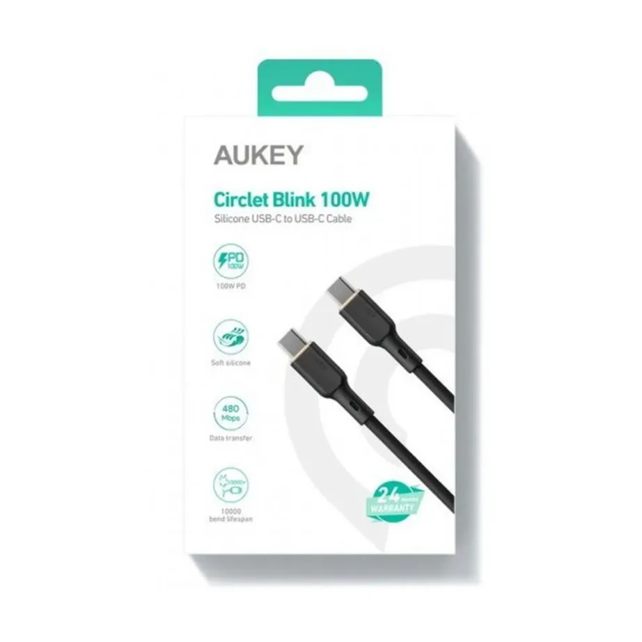 AUKEY CB-SCC101 1 m must silikoonist USB-C–USB-C kaabel PD 100W, 480 Mbit/s – 3