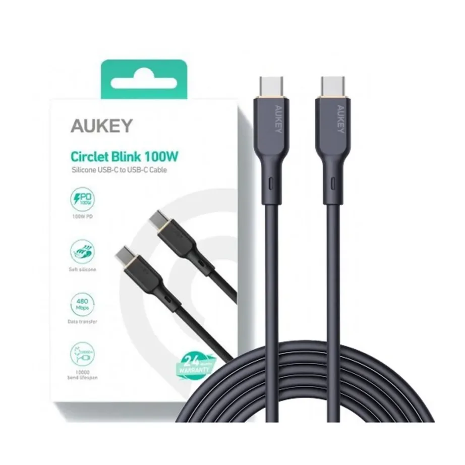 AUKEY CB-SCC101 1 m must silikoonist USB-C–USB-C kaabel PD 100W, 480 Mbit/s