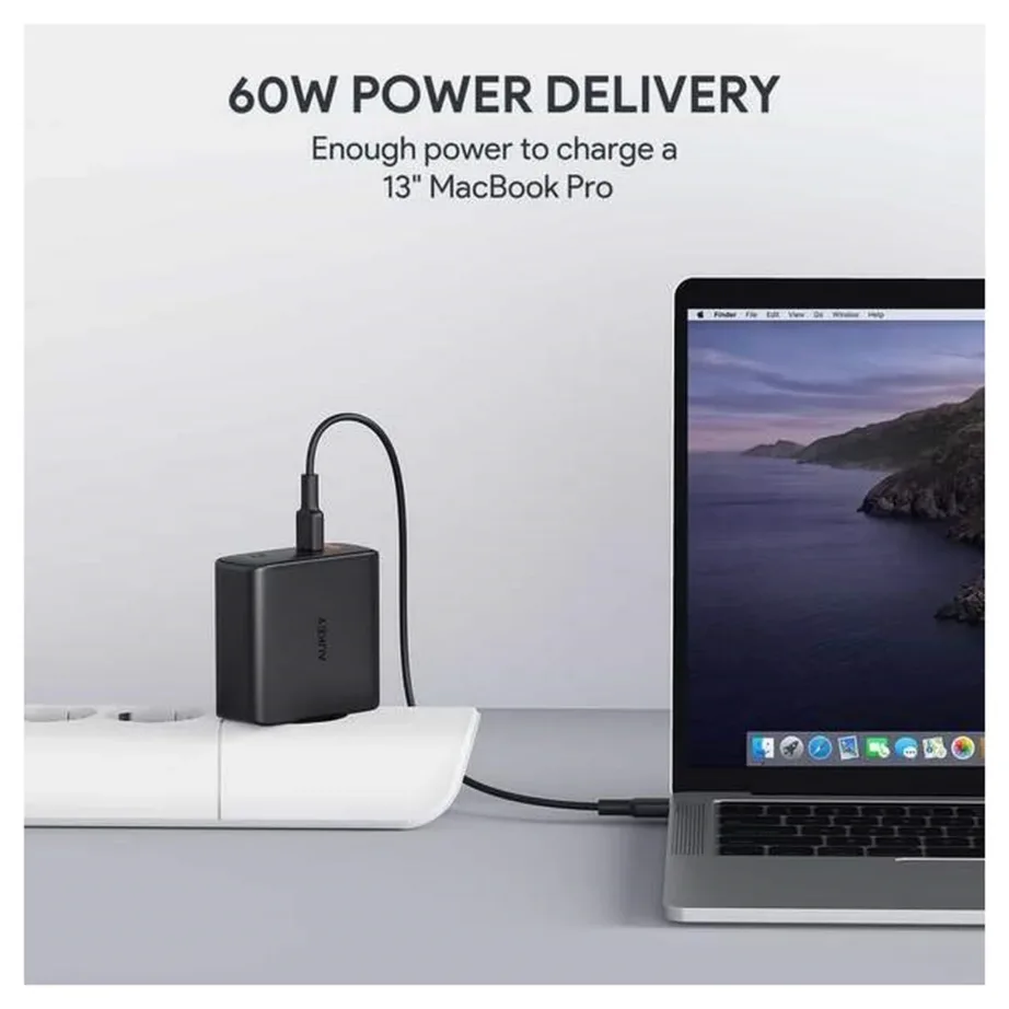 AUKEY PA-D5 63W 2xUSB-C GaN must seinalaadija Power Delivery universaalne – 3