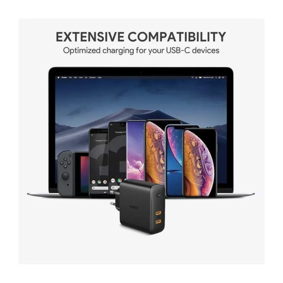 AUKEY PA-D5 63W 2xUSB-C GaN must seinalaadija Power Delivery universaalne – 5
