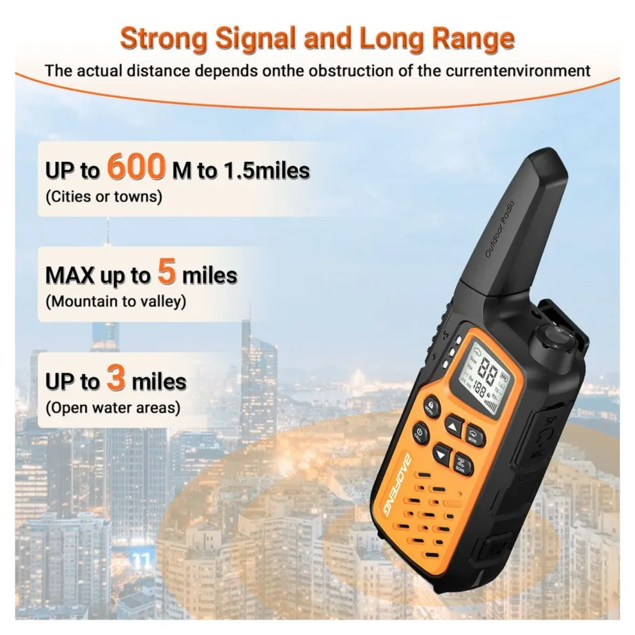 Baofeng BF-T25E 2 tk oranž laste PMR walkie-talkie, 16 kanalit, 10 km ulatus, VOX, LED, 1400 mAh Li-Ion aku – 5