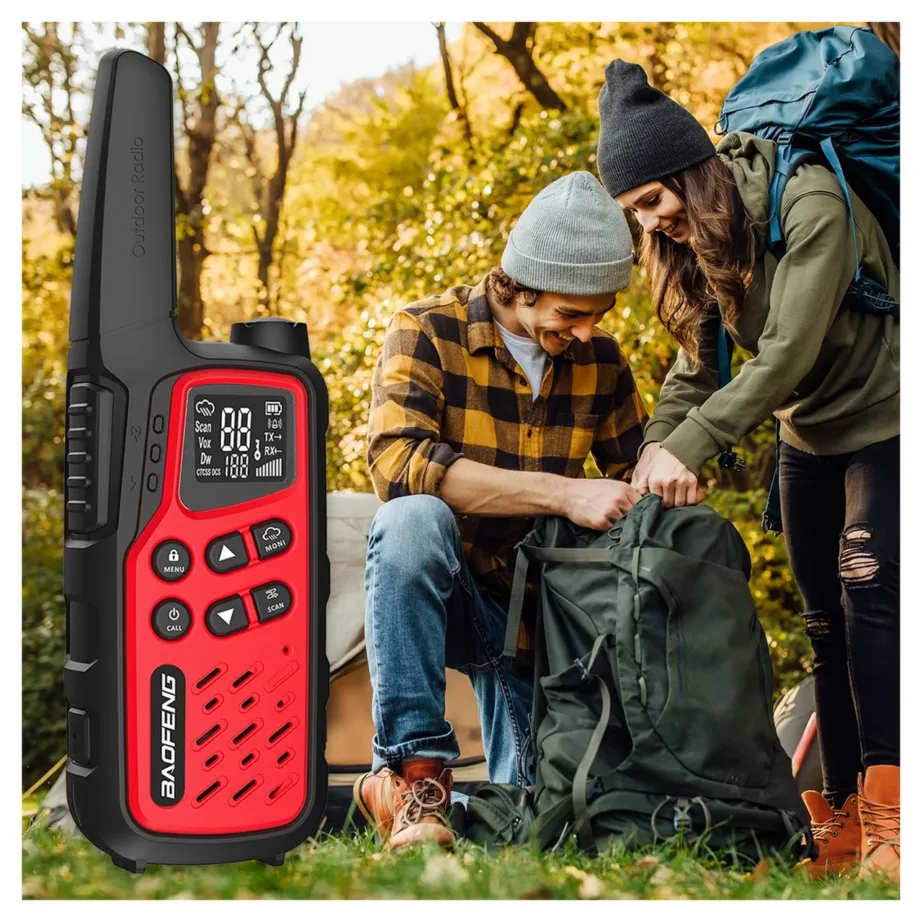 Baofeng BF-T25E 2 tk punane laste PMR-raadiosaatja 16 kanalit kuni 10 km, 1400 mAh aku, LED-taskulamp, VOX-funktsioon ja peakomplekti tugi – 5